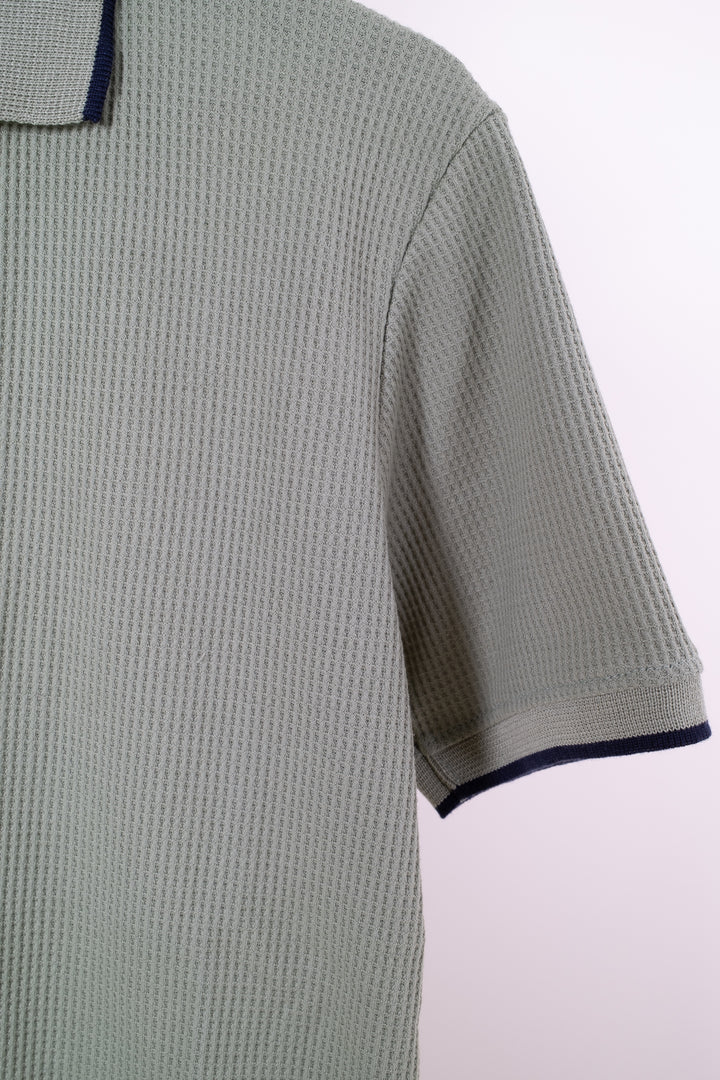 Playera Tipo Polo Tela Waffle - Verde Menta