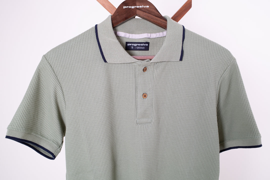 Playera Tipo Polo Tela Waffle - Verde Menta