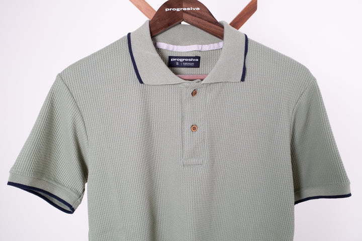 Playera Tipo Polo Tela Waffle - Verde Menta