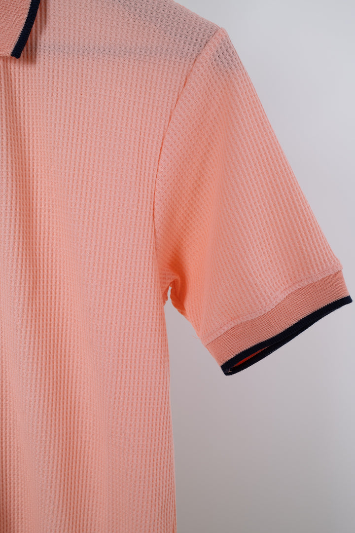 Playera Tipo Polo Tela Waffle - Salmón