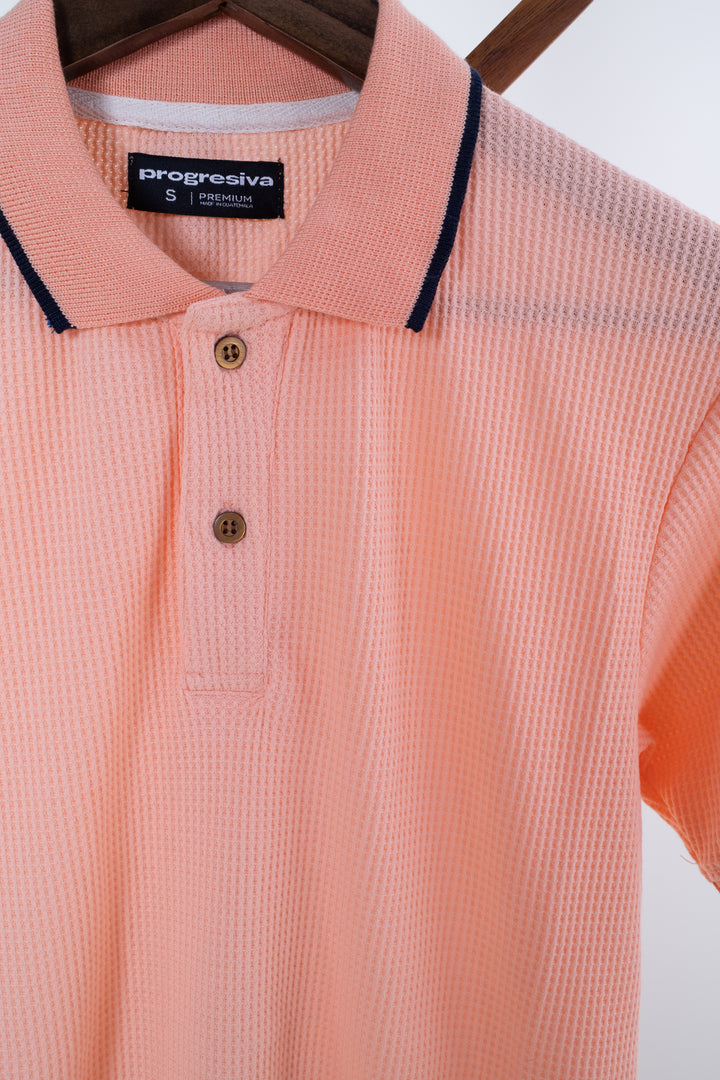 Playera Tipo Polo Tela Waffle - Salmón