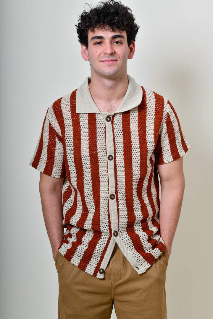Playera Tipo Polo - Tejida ( Ladrillo - Gris)