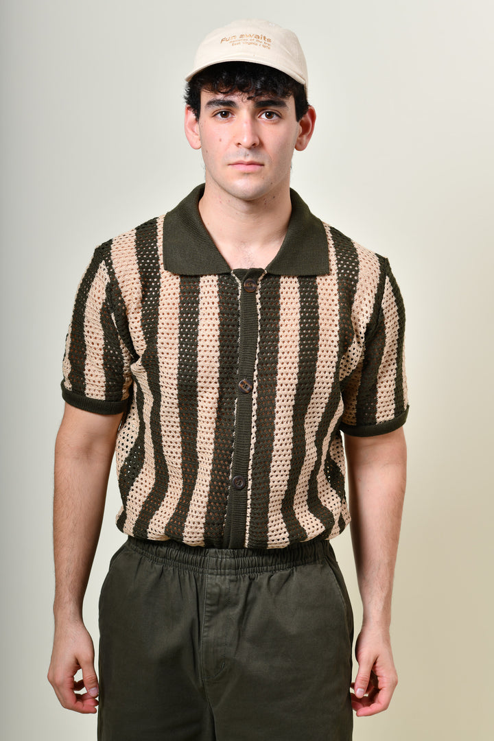 Playera Tipo Polo - Tejida ( verde - beige )