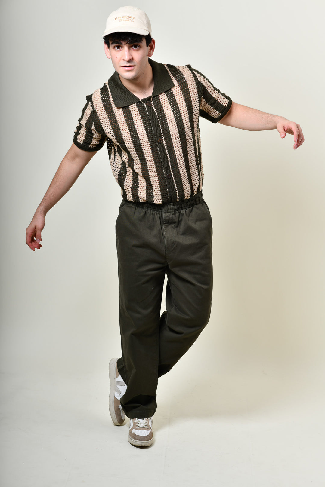 Playera Tipo Polo - Tejida ( verde - beige )