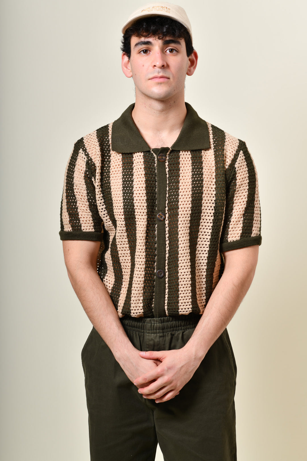 Playera Tipo Polo - Tejida ( verde - beige )