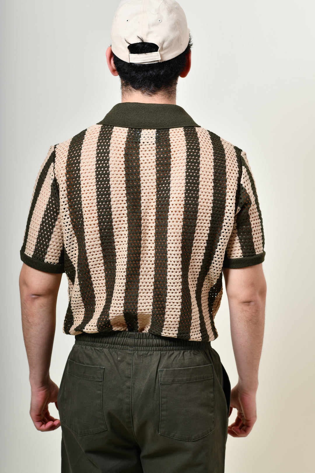 Playera Tipo Polo - Tejida ( verde - beige )