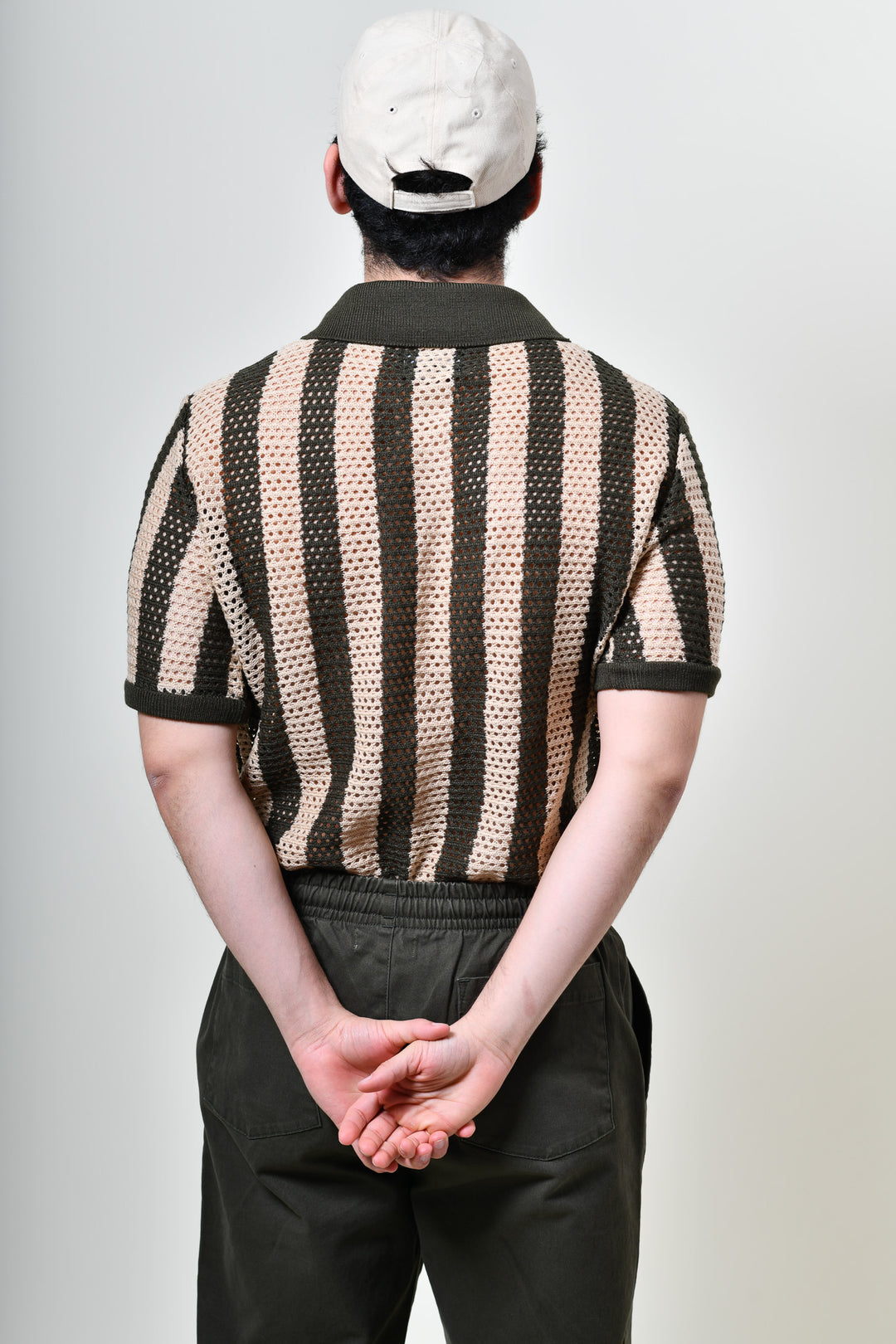 Playera Tipo Polo - Tejida ( verde - beige )