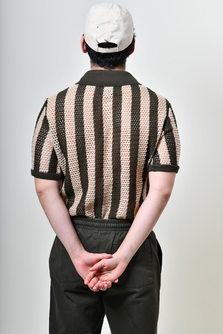 Playera Tipo Polo - Tejida ( verde - beige )