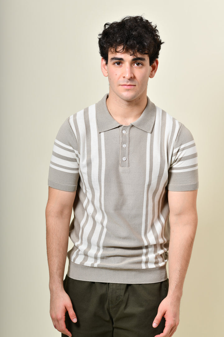Playera Tipo Polo - Tejida ( gris - beige)