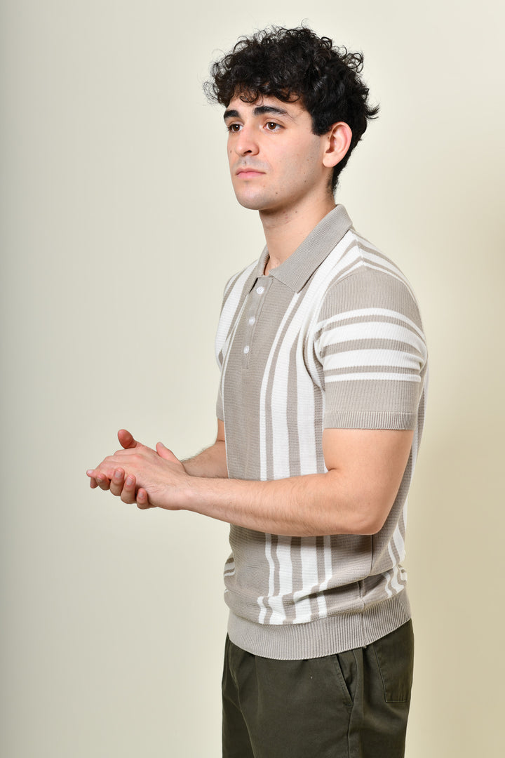 Playera Tipo Polo - Tejida ( gris - beige)
