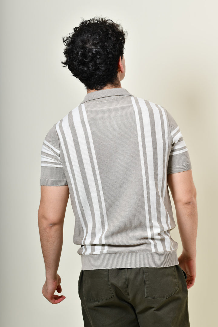 Playera Tipo Polo - Tejida ( gris - beige)