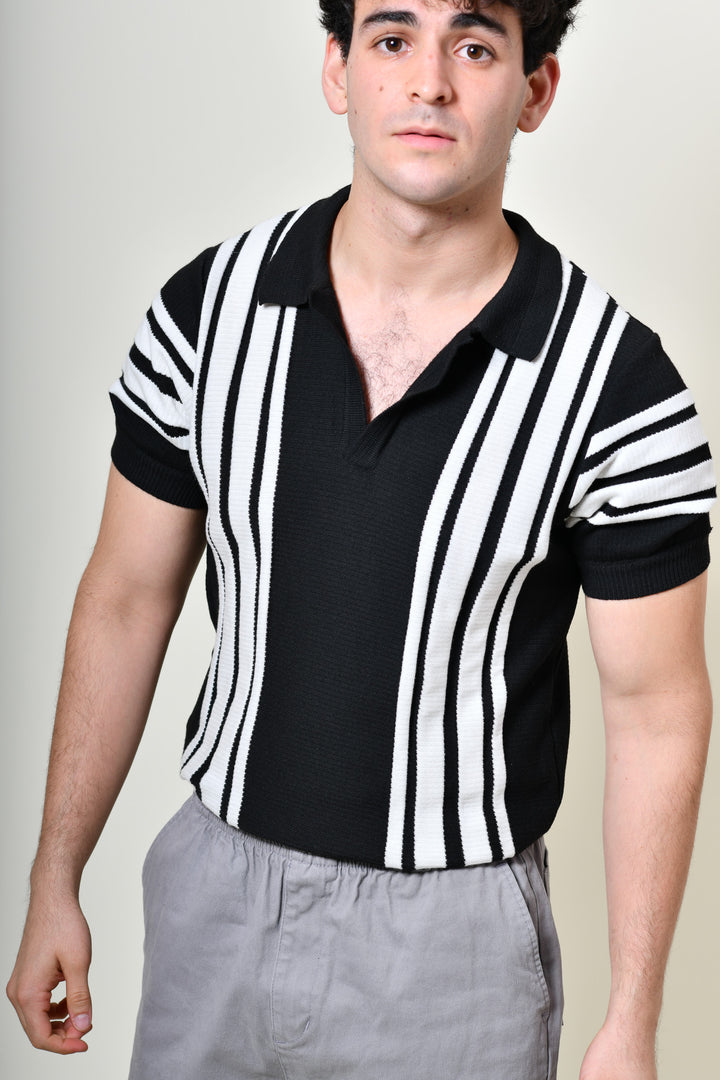 Playera Tipo Polo - Tejida ( azul marino - blanco )