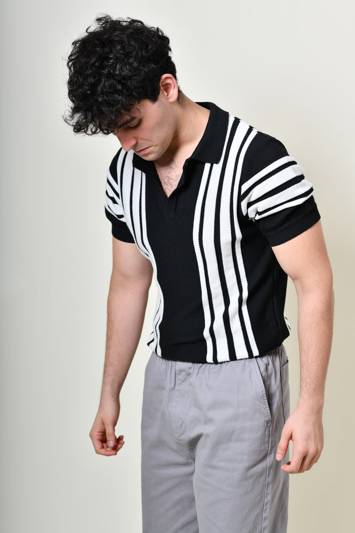 Playera Tipo Polo - Tejida ( azul marino - blanco )