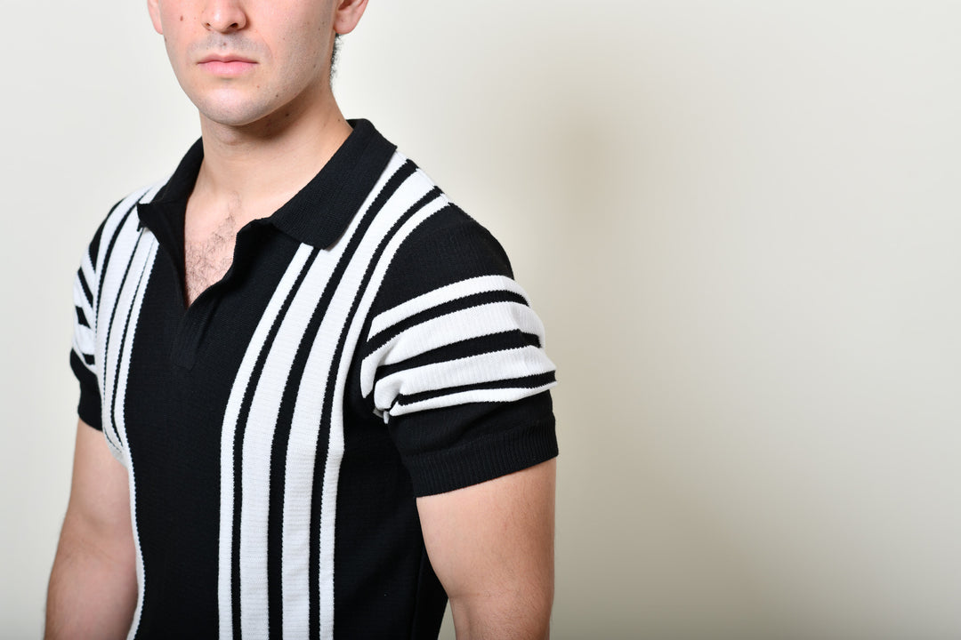 Playera Tipo Polo - Tejida ( azul marino - blanco )