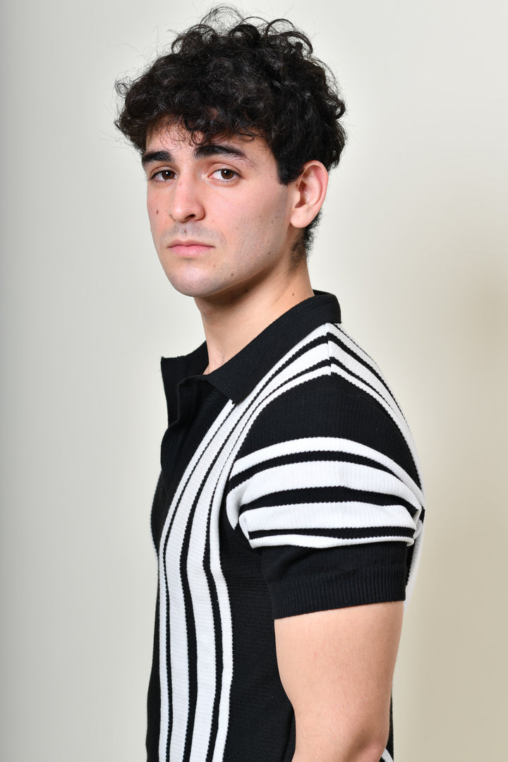 Playera Tipo Polo - Tejida ( azul marino - blanco )