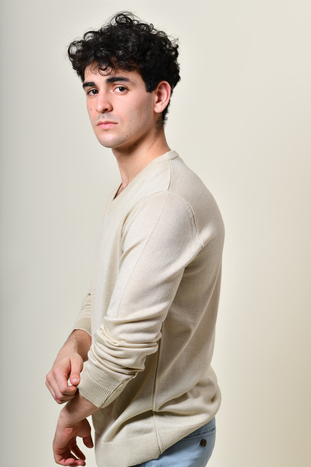 Suéter tejido - cuello V - Beige