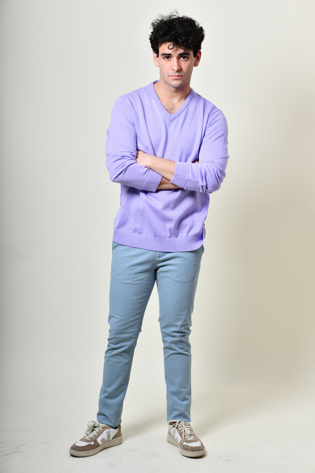 Suéter tejido - cuello V - Lila
