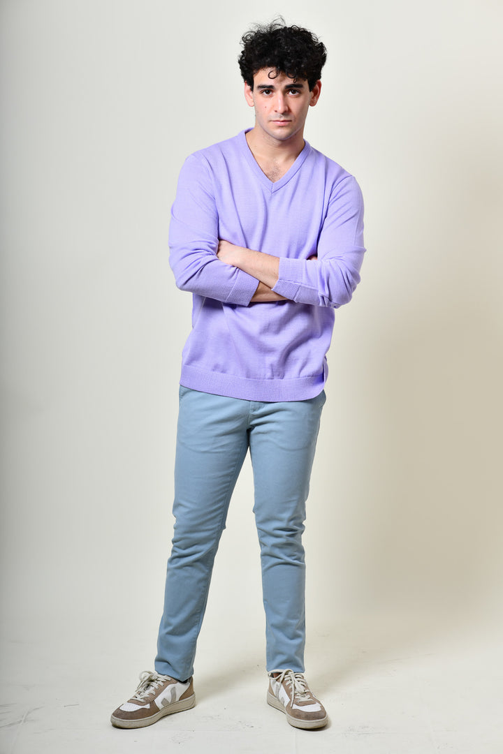 Suéter tejido - cuello V - Lila