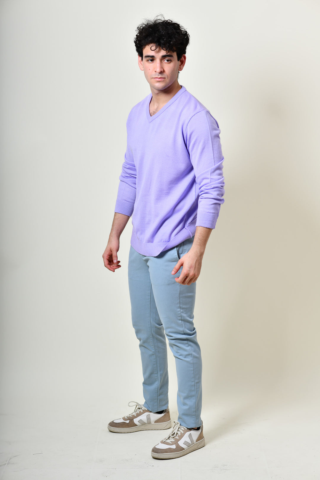 Suéter tejido - cuello V - Lila