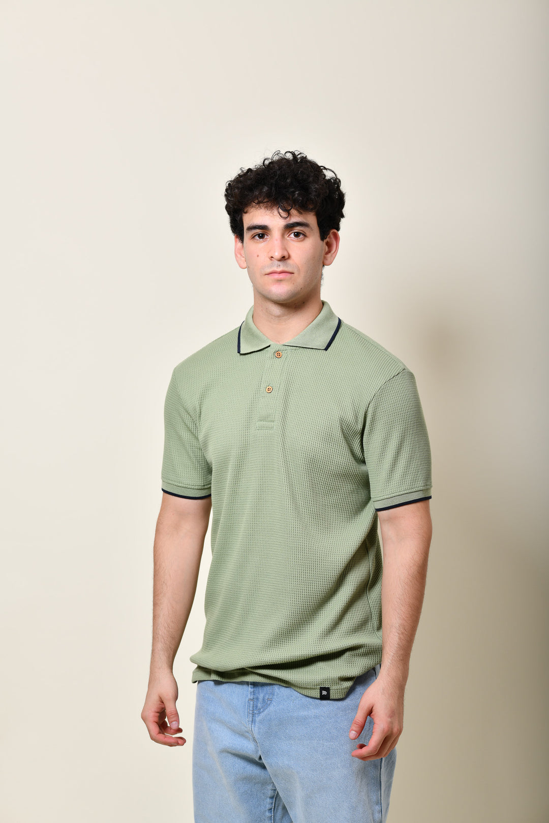 Playera Tipo Polo Tela Waffle - Verde Menta