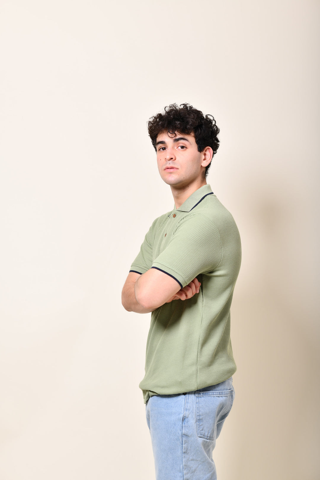 Playera Tipo Polo Tela Waffle - Verde Menta