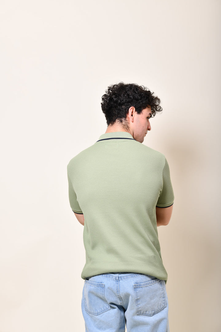Playera Tipo Polo Tela Waffle - Verde Menta