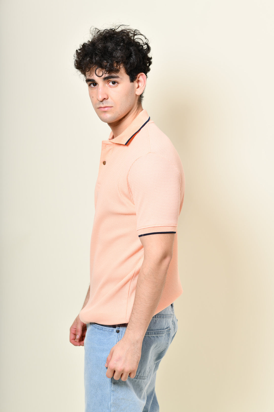 Playera Tipo Polo Tela Waffle - Salmón