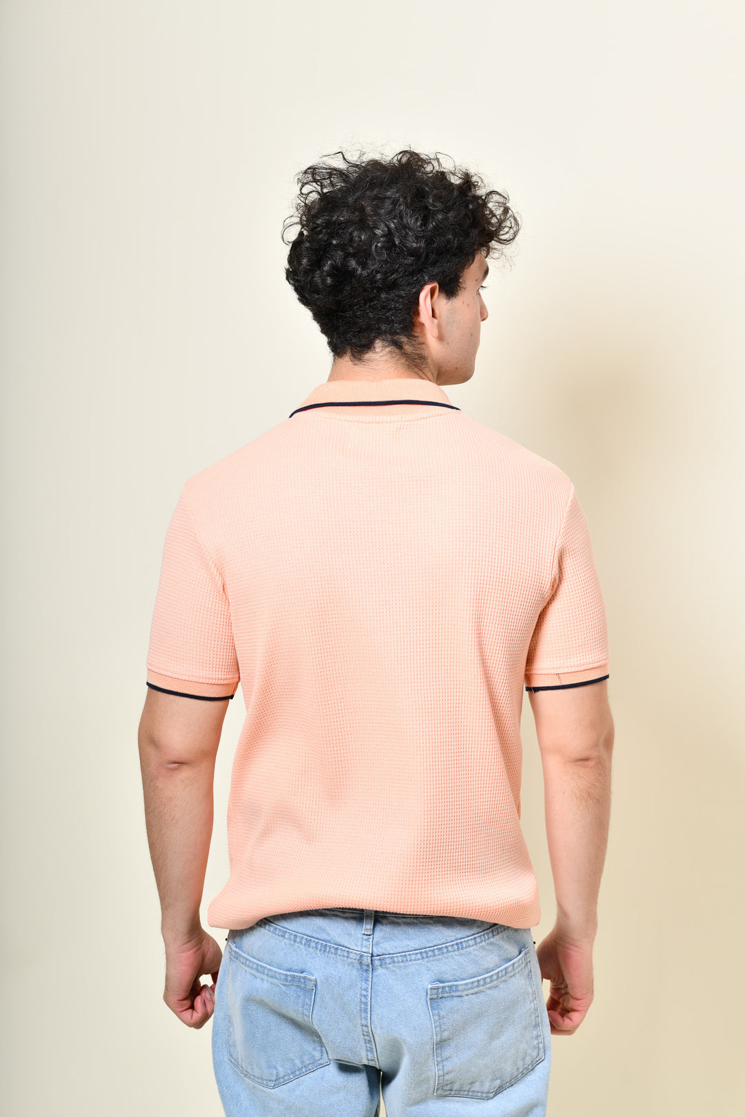 Playera Tipo Polo Tela Waffle - Salmón