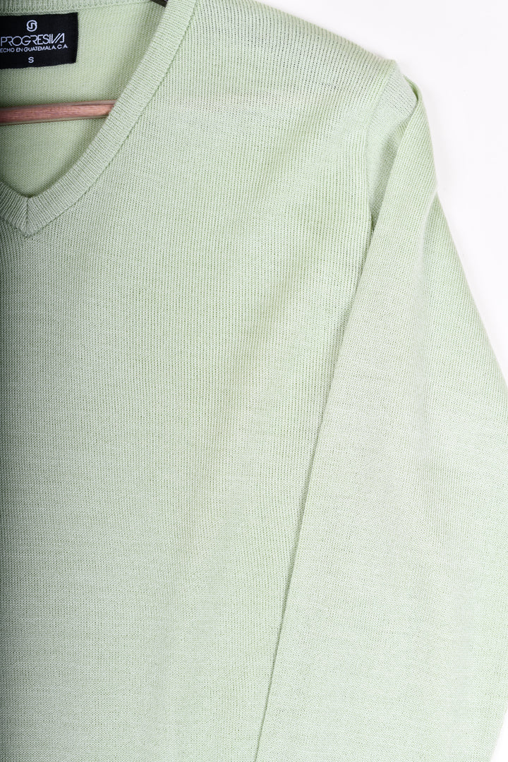 Suéter tejido - cuello V - Verde Pastel