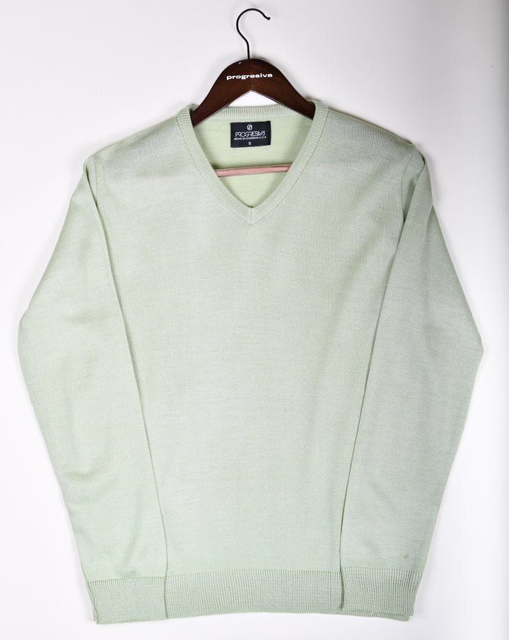 Suéter tejido - cuello V - Verde Pastel