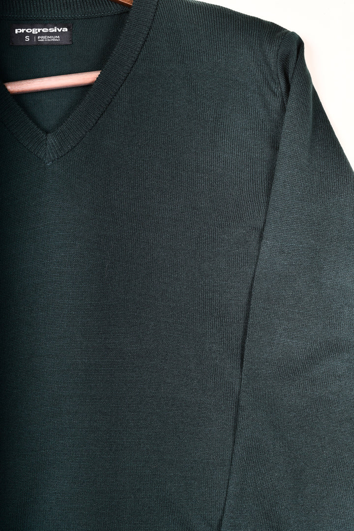 Suéter tejido - cuello V - Verde Botella