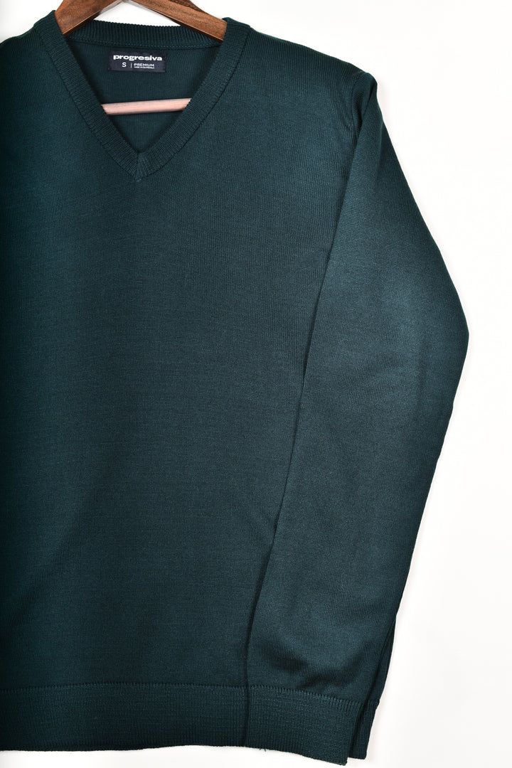 Suéter tejido - cuello V - Verde Botella