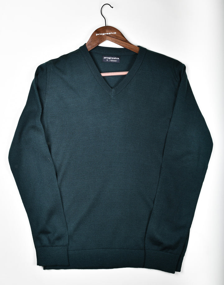 Suéter tejido - cuello V - Verde Botella