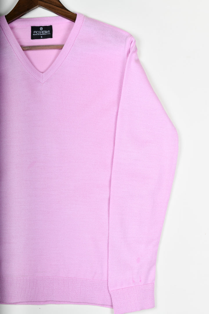 Suéter tejido - cuello V - Rosa