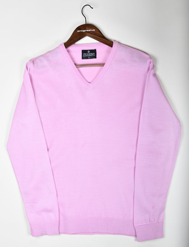 Suéter tejido - cuello V - Rosa