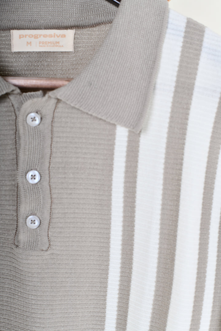 Playera Tipo Polo - Tejida ( gris - beige)