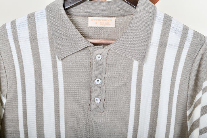 Playera Tipo Polo - Tejida ( gris - beige)