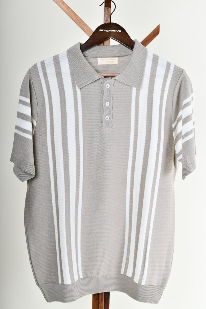 Playera Tipo Polo - Tejida ( gris - beige)