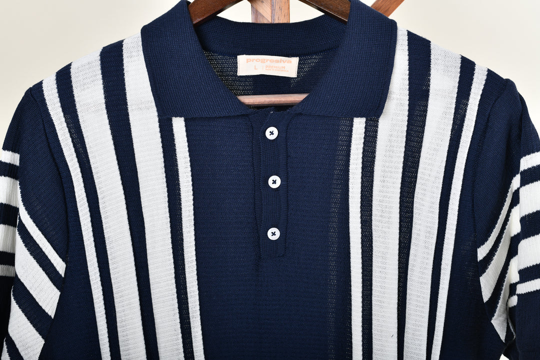 Playera Tipo Polo - Tejida ( azul marino - blanco )