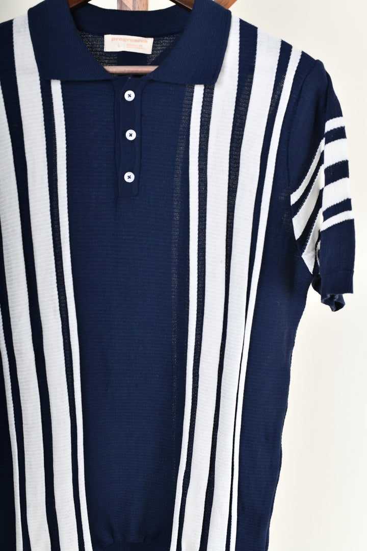 Playera Tipo Polo - Tejida ( azul marino - blanco )