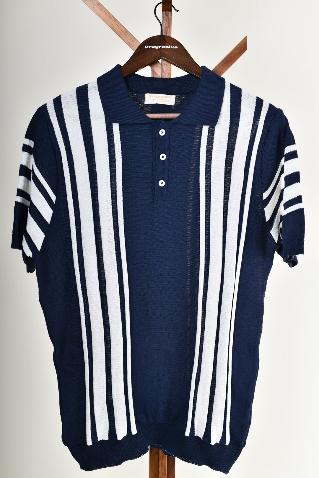 Playera Tipo Polo - Tejida ( azul marino - blanco )