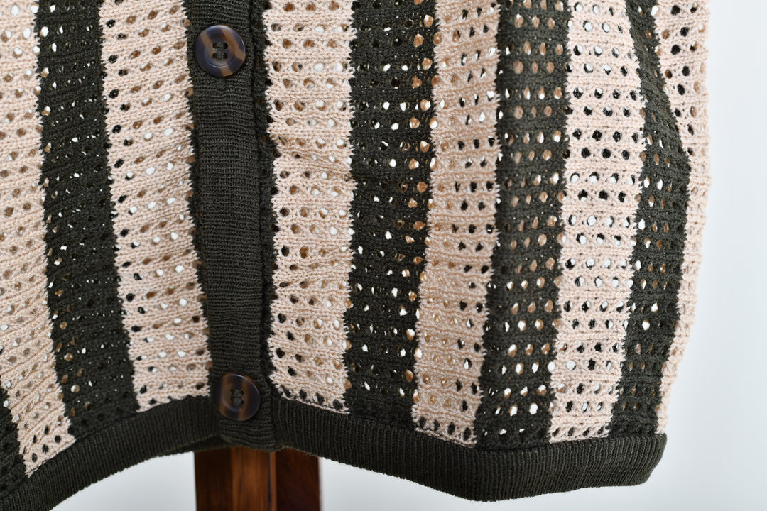 Playera Tipo Polo - Tejida ( verde - beige )