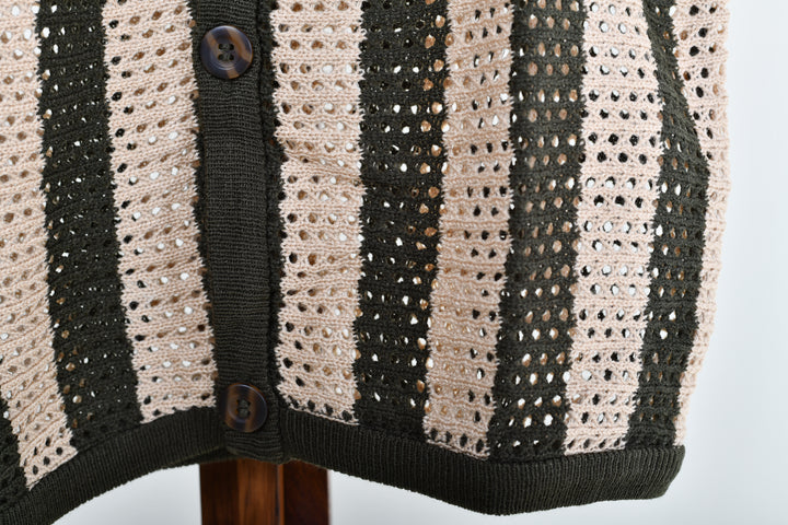 Playera Tipo Polo - Tejida ( verde - beige )