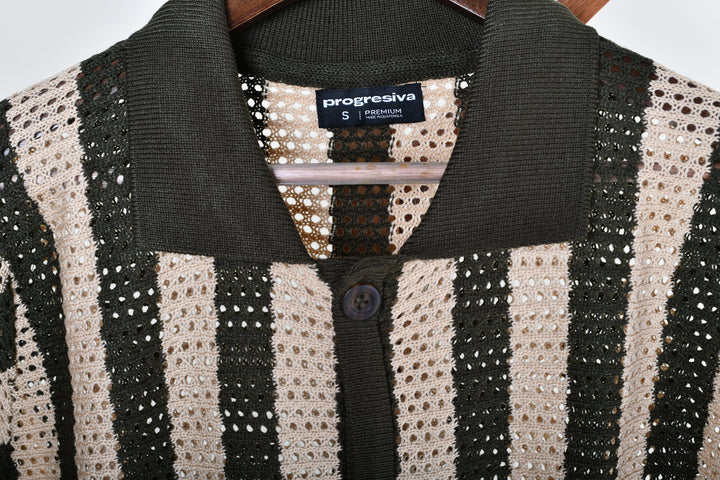 Playera Tipo Polo - Tejida ( verde - beige )