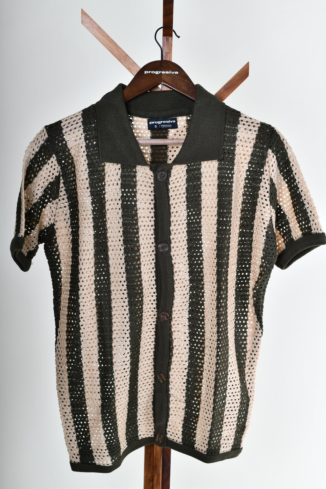 Playera Tipo Polo - Tejida ( verde - beige )