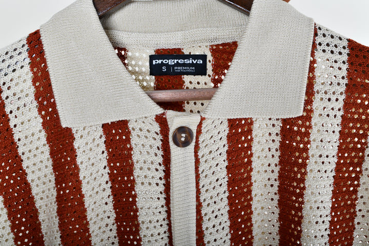 Playera Tipo Polo - Tejida ( Ladrillo - Gris)