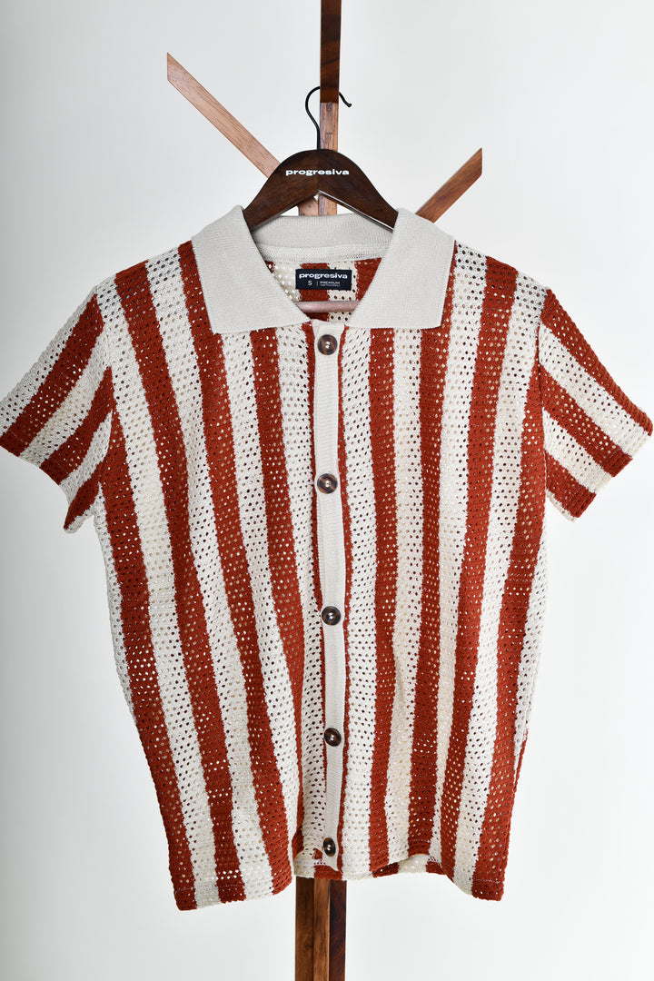 Playera Tipo Polo - Tejida ( Ladrillo - Gris)