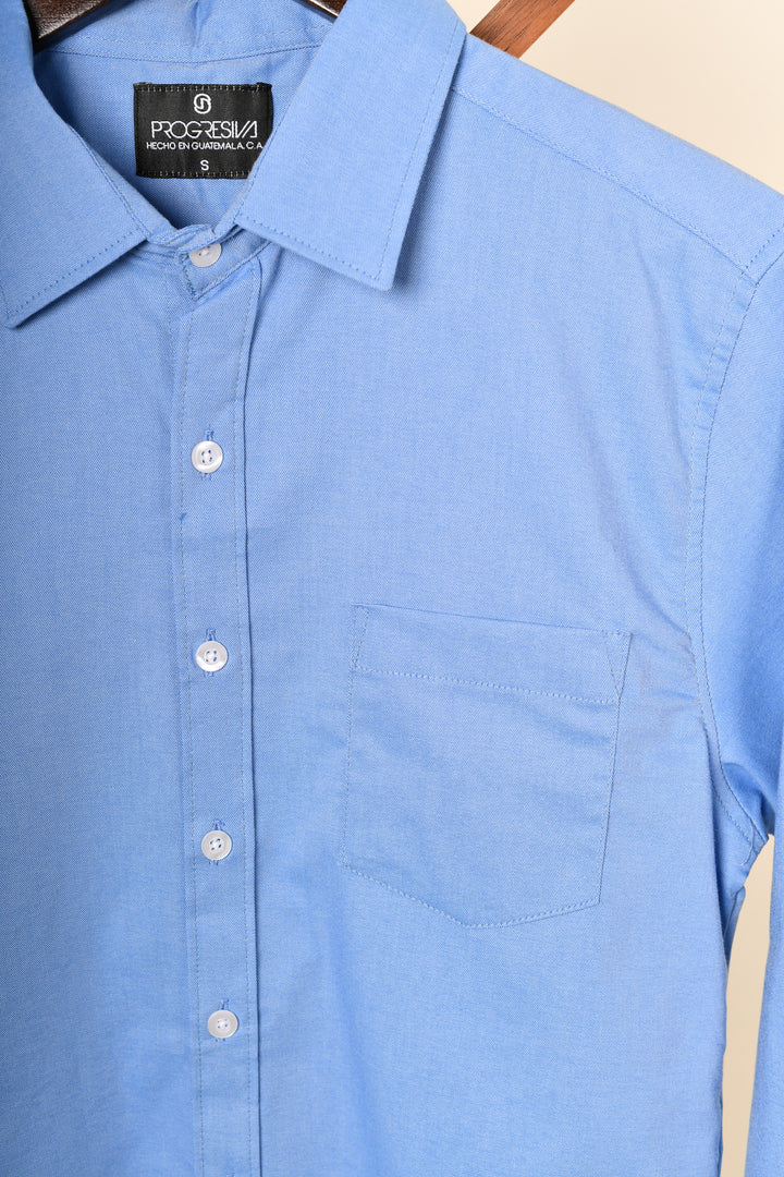 Camisa oxford manga larga cuello normal - azul claro