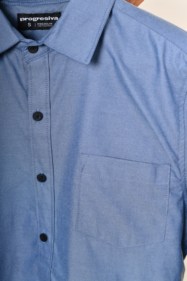 Camisa oxford manga larga cuello normal - azul oxford