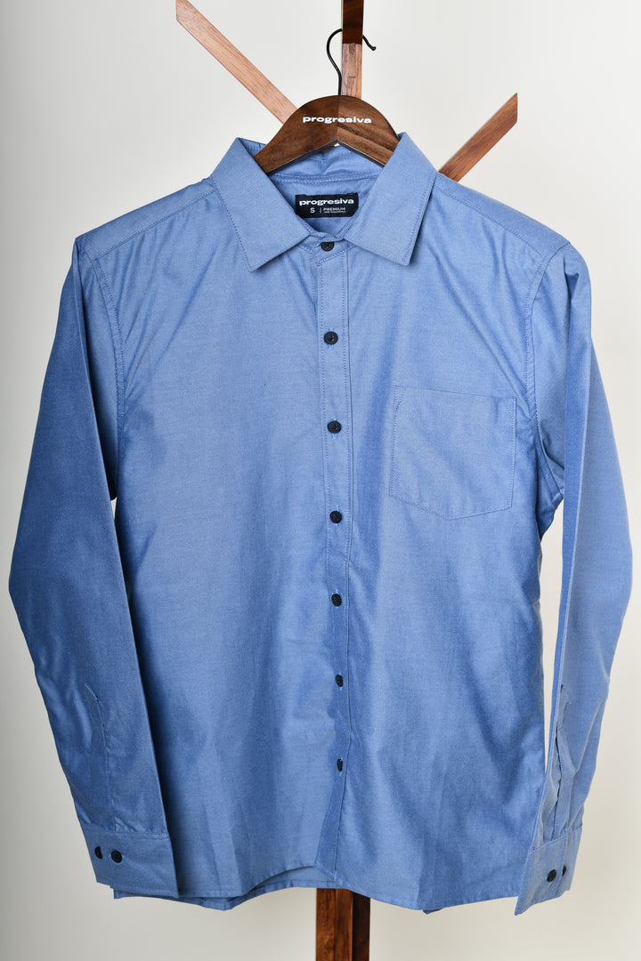 Camisa oxford manga larga cuello normal - azul oxford